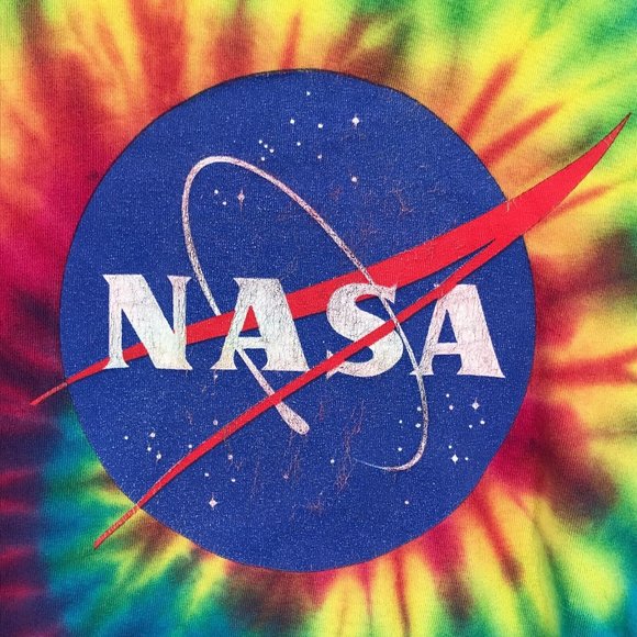 NASA Mens Shirt Medium Red Rainbow Tie Dye Long Sleeve Pullover Spiral Space - Picture 6 of 16